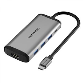 USB ჰაბი VENTION CNBHB Type-C to HDMI/USB3.0*3/PD Converter 0.15M Gray Metal Type
